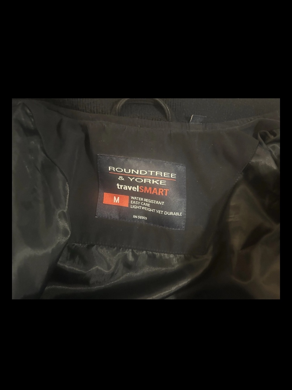 RoundTree & York Mens Waterproof Travelsmart Bomber Jacket Med Black Lightweight